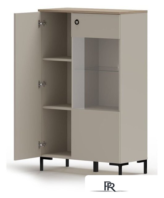 Шкаф-витрина Black Red White Domenica REG1D1W/140 с подсветкой (глиняный серый/дуб сильвержек ореховый) - Изображение №3 — Интернет-магазин ПроЗаказ