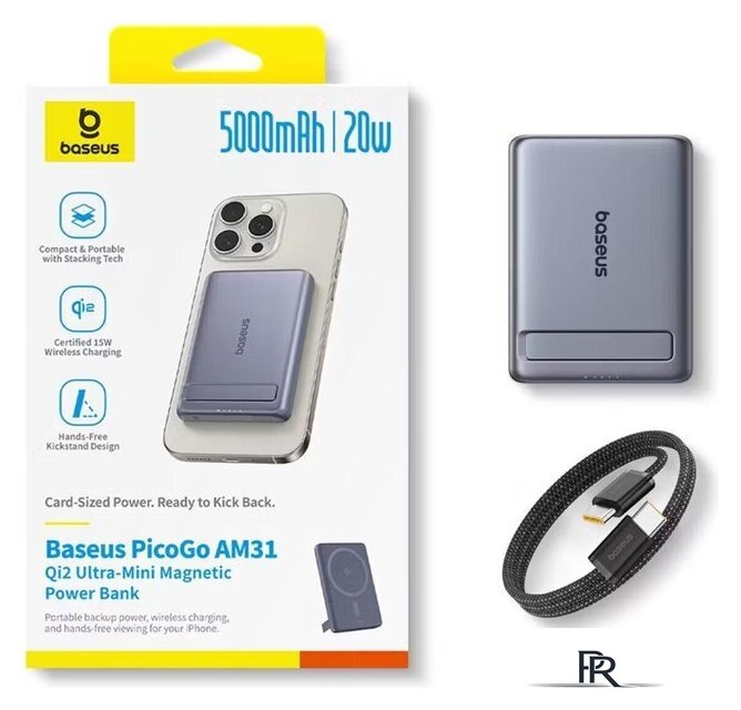 Внешний аккумулятор Baseus PicoGo AM31 Mini Magnetic Power Bank with Stand 20W 5000mAh (серый) - Изображение №8 — Интернет-магазин ПроЗаказ