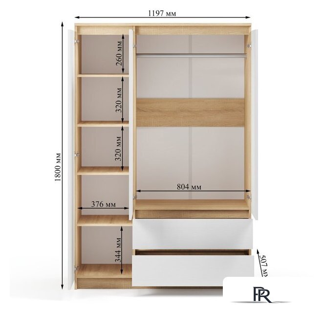 Шкаф распашной Soma ШК-3 (дуб сонома/белый) - Изображение №4 — Интернет-магазин ПроЗаказ