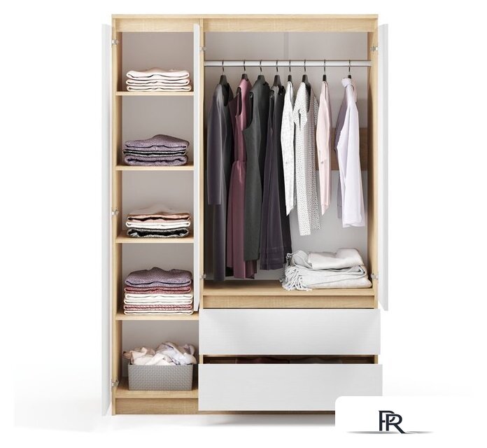 Шкаф распашной Soma ШК-3 (дуб сонома/белый) - Изображение №2 — Интернет-магазин ПроЗаказ