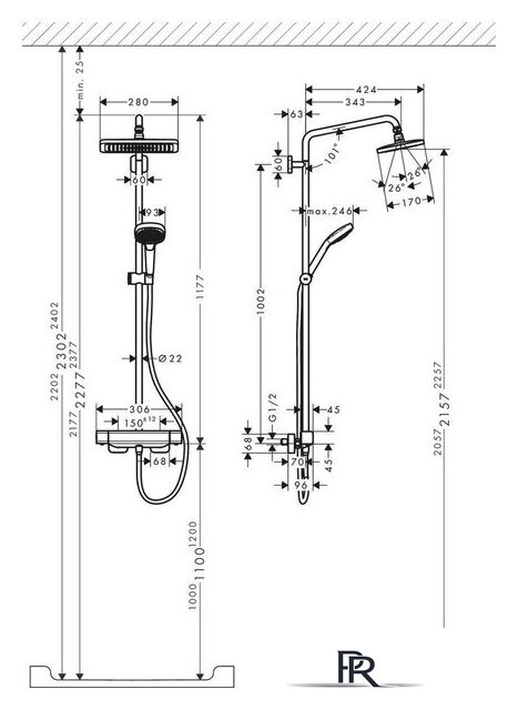 Душевая система  Hansgrohe Croma E Showerpipe 280 1jet 27630000 - Изображение №3 — Интернет-магазин ПроЗаказ