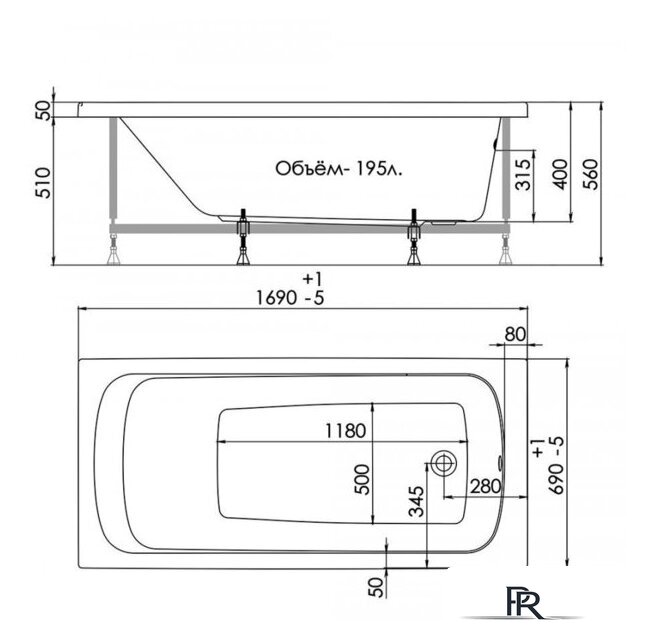 Ванна 1AcReal Gamma 170x70 (с каркасом) - Изображение №2 — Интернет-магазин ПроЗаказ