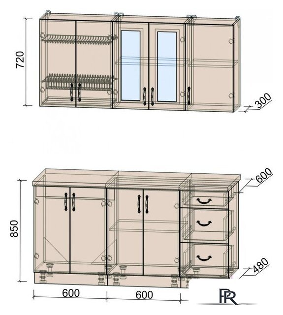 Готовая кухня Интерлиния Мила Крафт 1.6Б (дуб серый/дуб полярный/травертин серый) - Изображение №3 — Интернет-магазин ПроЗаказ