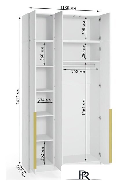 Шкаф распашной Soma Lord Gold 3-х створчатый 120x240 (белый) - Изображение №6 — Интернет-магазин ПроЗаказ