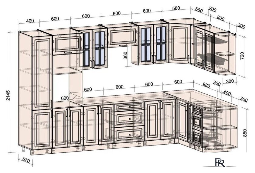 Готовая кухня Интерлиния Мила Шато 1.88x3.4 ВТ PR (белый/керамика/опал светлый) - Изображение №6 — Интернет-магазин ПроЗаказ