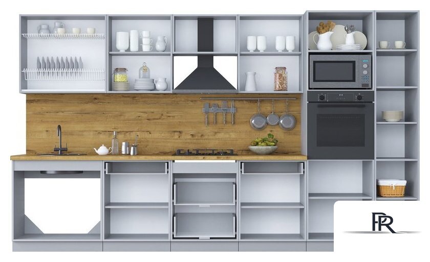 Готовая кухня Интерлиния Мила Шато 3.6В (мята/мята/дуб бунратти) - Изображение №4 — Интернет-магазин ПроЗаказ