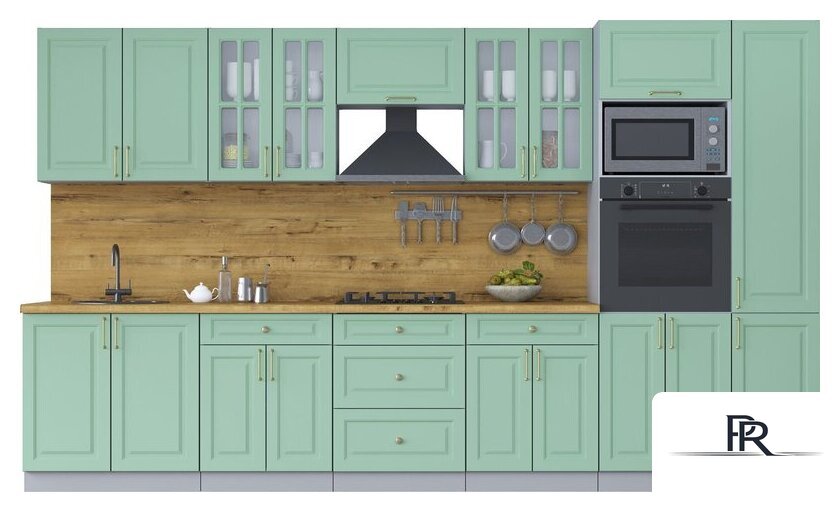 Готовая кухня Интерлиния Мила Шато 3.6В (мята/мята/дуб бунратти) - Изображение №1 — Интернет-магазин ПроЗаказ