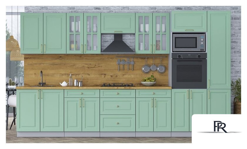 Готовая кухня Интерлиния Мила Шато 3.6В (мята/мята/дуб бунратти) - Изображение №2 — Интернет-магазин ПроЗаказ