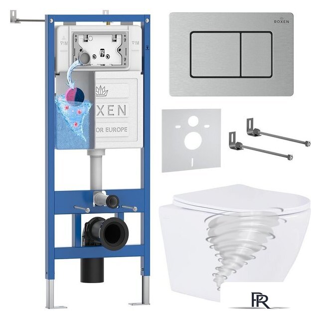 Унитаз подвесной Roxen Antares Tornado Long в комплекте с инсталляцией StounFix Dual Fresh 6 в 1 868442 (кнопка: сатин матовая) - Изображение №1 — Интернет-магазин ПроЗаказ