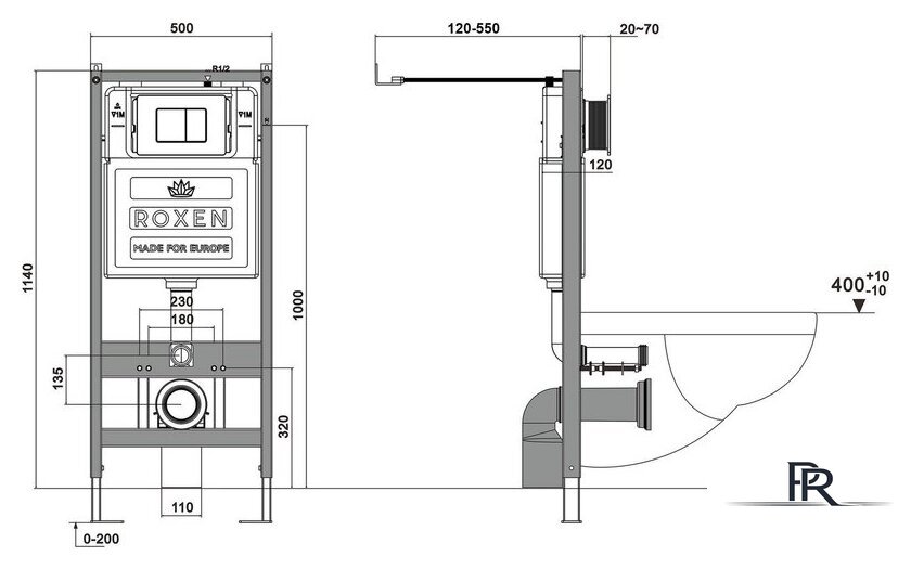 Унитаз подвесной Roxen Antares Tornado Long в комплекте с инсталляцией StounFix Dual Fresh 6 в 1 868442 (кнопка: сатин матовая) - Изображение №8 — Интернет-магазин ПроЗаказ