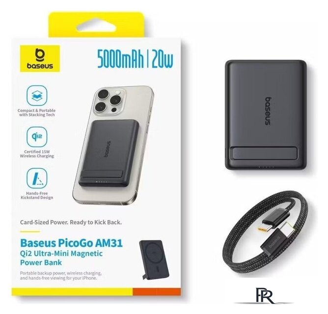 Внешний аккумулятор Baseus PicoGo AM31 Mini Magnetic Power Bank with Stand 20W 5000mAh (черный) - Изображение №8 — Интернет-магазин ПроЗаказ