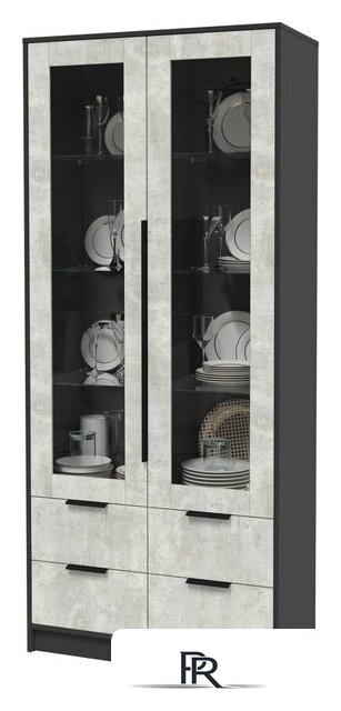 Шкаф-витрина Интерлиния Концепт КТ-ШВ2 (бетон лайт/антрацит) - Изображение №2 — Интернет-магазин ПроЗаказ