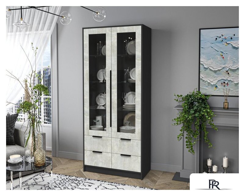 Шкаф-витрина Интерлиния Концепт КТ-ШВ2 (бетон лайт/антрацит) - Изображение №4 — Интернет-магазин ПроЗаказ