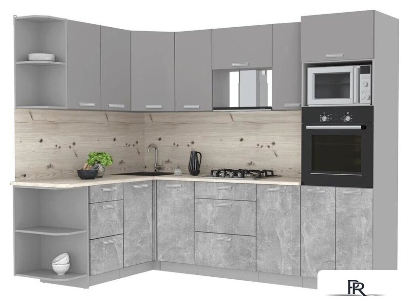 Готовая кухня Интерлиния Мила Лайт 1.68x2.6 левая (серебристый/бетон/бискайская сосна) - Изображение №1 — Интернет-магазин ПроЗаказ