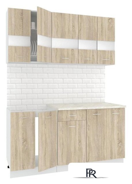 Готовая кухня Кортекс-мебель Корнелия Экстра 1.6м (дуб сонома/королевский опал) - Изображение №1 — Интернет-магазин ПроЗаказ