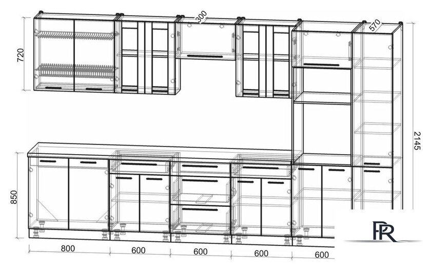 Кухонный модуль Интерлиния Мила Пластик 3.6 (шторм/шторм/белый гранит) - Изображение №6 — Интернет-магазин ПроЗаказ