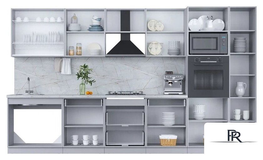 Кухонный модуль Интерлиния Мила Пластик 3.6 (шторм/шторм/белый гранит) - Изображение №3 — Интернет-магазин ПроЗаказ