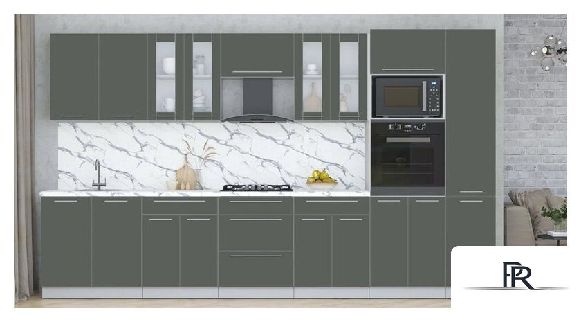 Кухонный модуль Интерлиния Мила Пластик 3.6 (шторм/шторм/белый гранит) - Изображение №2 — Интернет-магазин ПроЗаказ