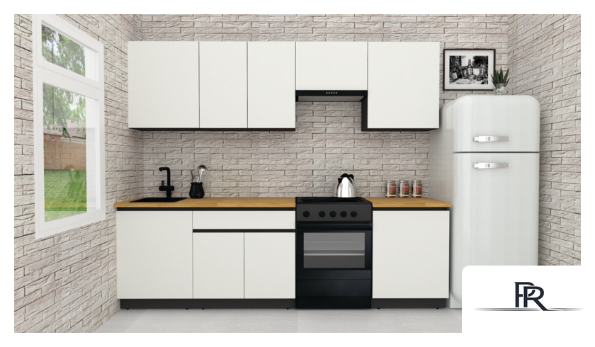 Готовая кухня ВерсоМебель Эко-8 2.6 (белый фасадный/ст.золотистый дуб) - Изображение №1 — Интернет-магазин ПроЗаказ