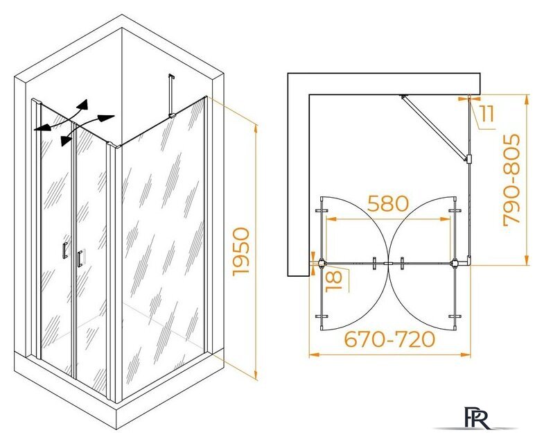 Душевой уголок RGW PA-144B (PA-104B+Z-050-2B+O-204B) 060814478-14 70x80 (черный/прозрачное стекло) - Изображение №2 — Интернет-магазин ПроЗаказ