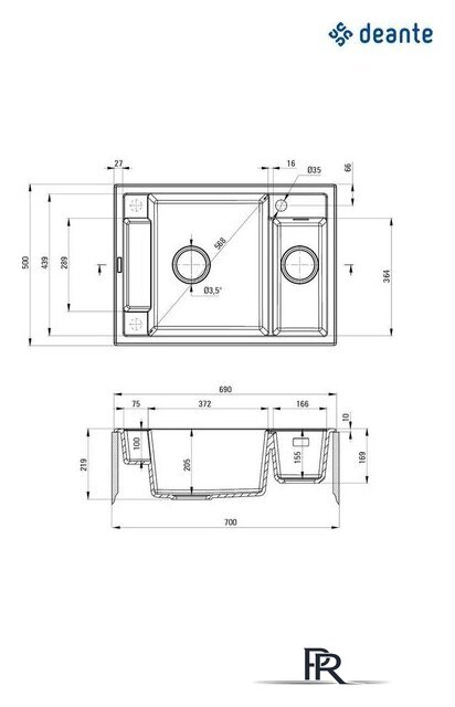 Кухонная мойка Deante Magnetic ZRM G503 (графитовый металлик) - Изображение №3 — Интернет-магазин ПроЗаказ