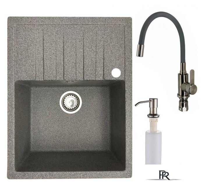 Кухонная мойка БелЭворс Vega R + смеситель W74004-9 + дозатор L405-1 (серый/сатин) - Изображение №1 — Интернет-магазин ПроЗаказ