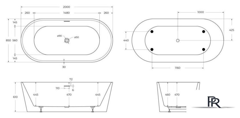 Ванна BelBagno BB416-2000-850 - Изображение №5 — Интернет-магазин ПроЗаказ