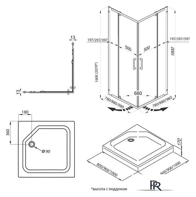 Душевой уголок Triton Каппа-Хром 90x90 (с поддоном) - Изображение №8 — Интернет-магазин ПроЗаказ