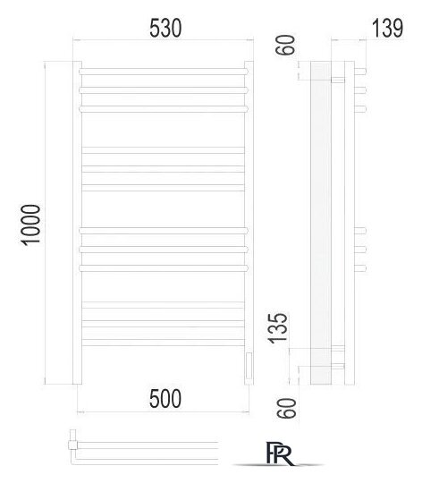 Полотенцесушитель TERMINUS Соренто П12 500x1000 электро (хром) - Изображение №3 — Интернет-магазин ПроЗаказ