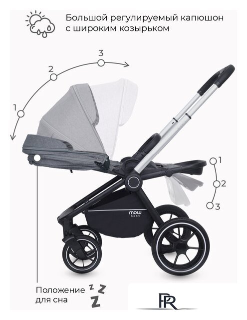 Универсальная коляска Rant MOWbaby Zoom PU (2 в 1, silver grey) - Изображение №20 — Интернет-магазин ПроЗаказ