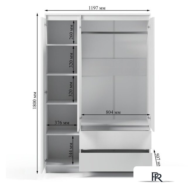 Шкаф распашной Soma ШК-3 (белый) - Изображение №5 — Интернет-магазин ПроЗаказ