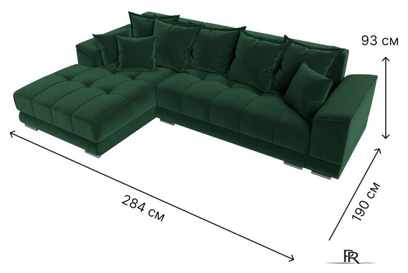 Угловой диван Лига диванов НордСтар левый 121108L (велюр зеленый/подушки велюр зеленый) - Изображение №9 — Интернет-магазин ПроЗаказ