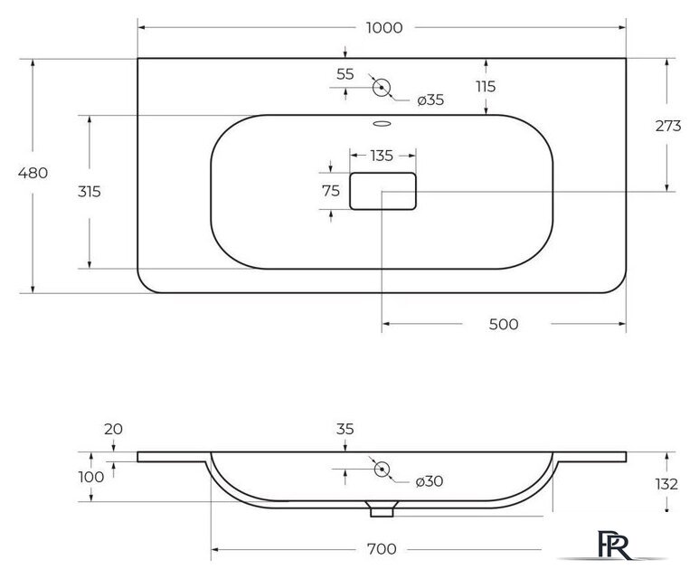 Умывальник Cezares CZR-1000/480-LV-MR-NV - Изображение №5 — Интернет-магазин ПроЗаказ