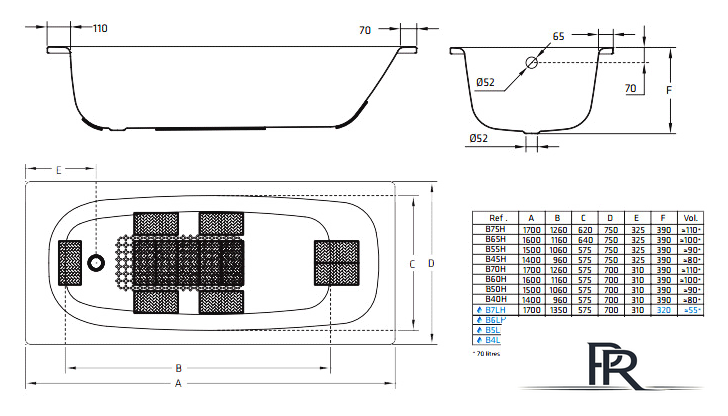 Ванна BLB Universal 150x70 (с ручками и ножками) - Изображение №4 — Интернет-магазин ПроЗаказ