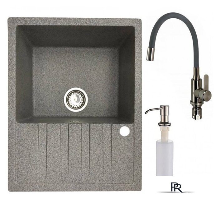 Кухонная мойка БелЭворс Vega L + смеситель W74004-9 + дозатор L405-1 (серый/сатин) - Изображение №1 — Интернет-магазин ПроЗаказ