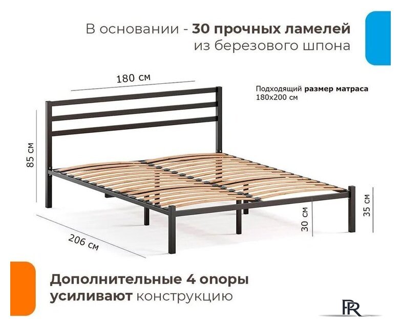 Кровать Домаклево Сталь 180x200 (черный) - Изображение №5 — Интернет-магазин ПроЗаказ
