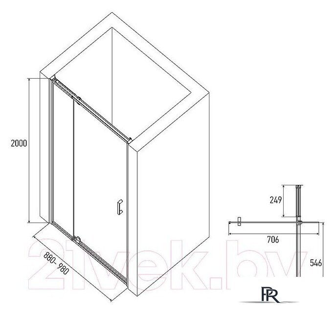 Душевая дверь Alex Baitler AB78C90 98x200 - Изображение №3 — Интернет-магазин ПроЗаказ