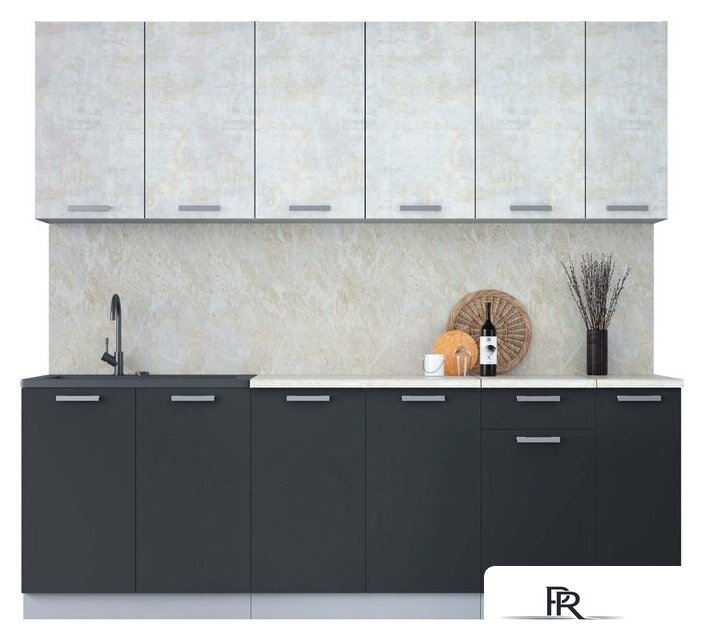 Готовая кухня Интерлиния Мила Лайт 2.3 (бетон лайт/антрацит/опал светлый) - Изображение №1 — Интернет-магазин ПроЗаказ