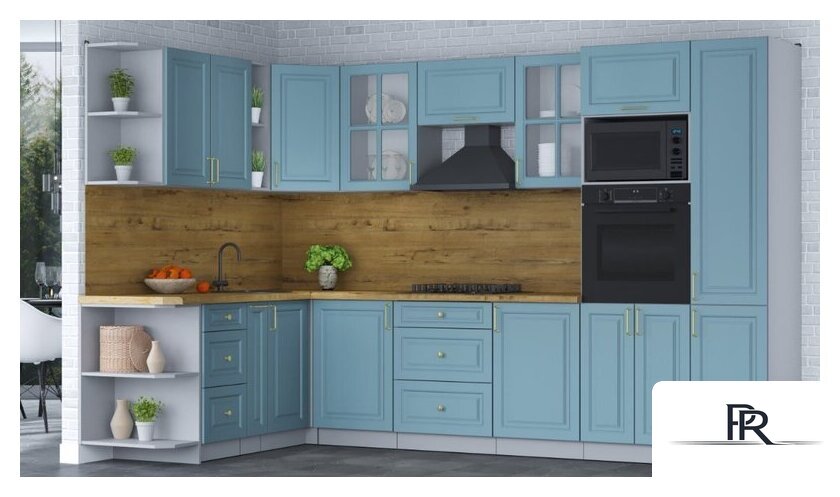 Готовая кухня Интерлиния Мила Шато 1.88x3.2 ВТ левая (океан/океан/дуб бунратти) - Изображение №4 — Интернет-магазин ПроЗаказ