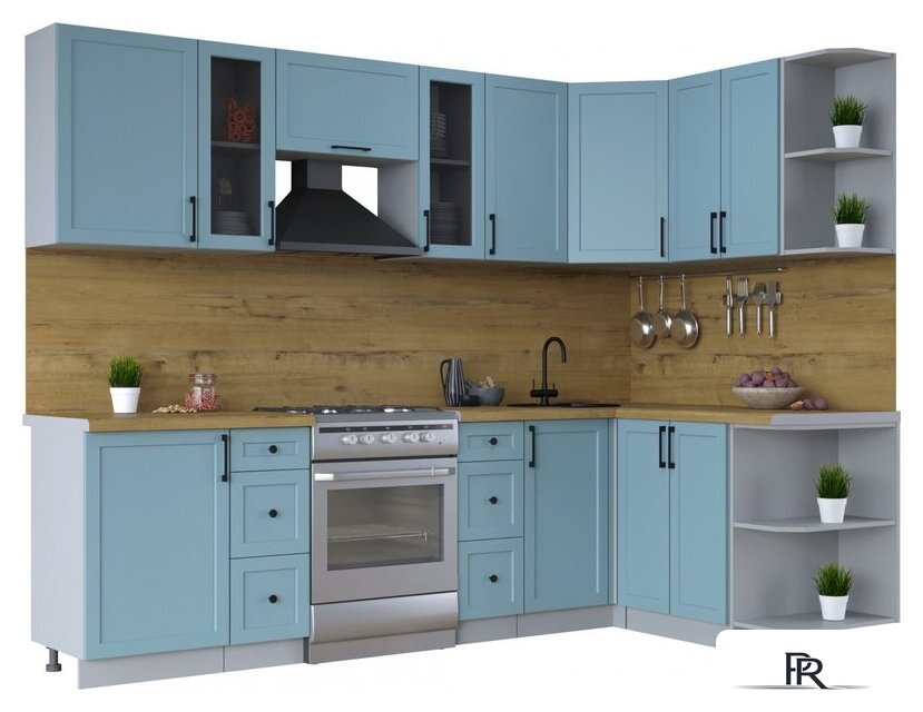 Готовая кухня Интерлиния Тренд 1.5x2.7 правая (океан/океан/дуб бунратти) - Изображение №1 — Интернет-магазин ПроЗаказ