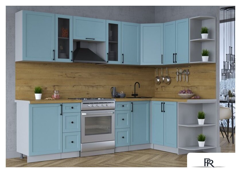 Готовая кухня Интерлиния Тренд 1.5x2.7 правая (океан/океан/дуб бунратти) - Изображение №4 — Интернет-магазин ПроЗаказ