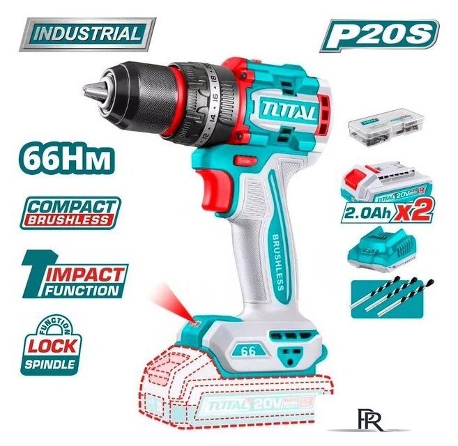 Ударная дрель-шуруповерт Total TIDLI20668 (с 2-мя АКБ) - Изображение №1 — Интернет-магазин ПроЗаказ