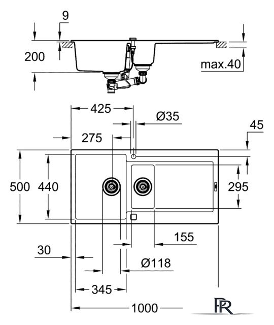 Кухонная мойка Grohe K500 60-C 100/50 1.5 31646AP0 (черный гранит) - Изображение №2 — Интернет-магазин ПроЗаказ