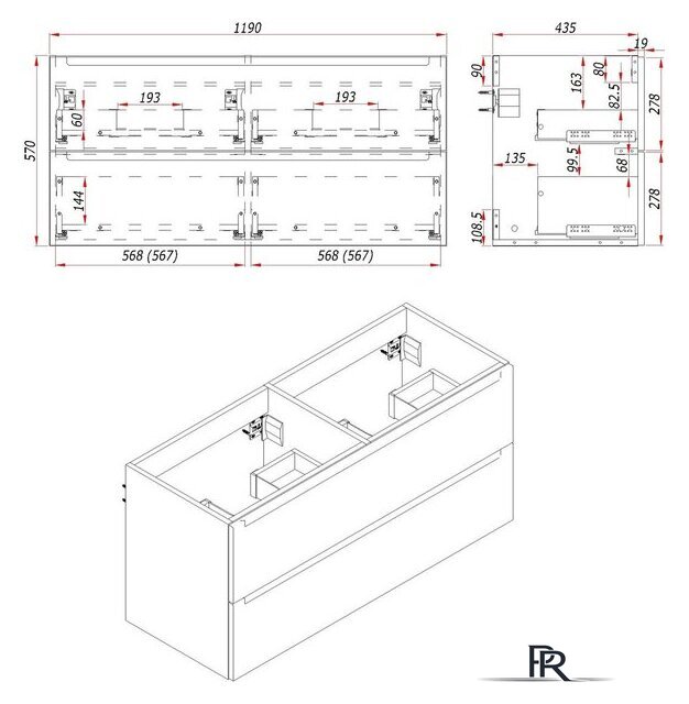  ЗОВ Тумба с умывальником Дион 120 D120LWP0M9003MKV5-OL120 (белый матовый) - Изображение №4 — Интернет-магазин ПроЗаказ