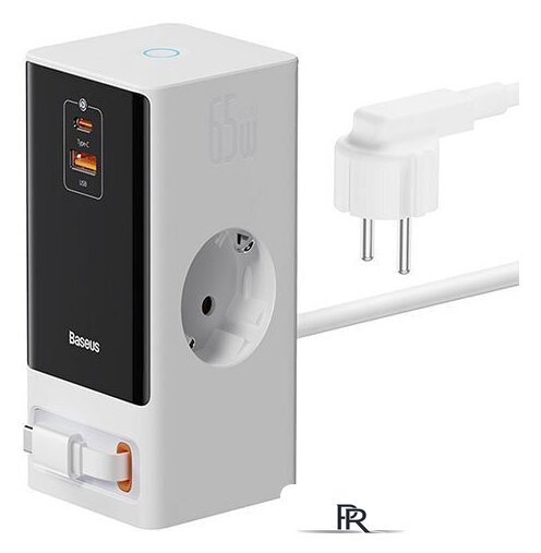 Сетевое зарядное Baseus PowerCombo Digital PowerStrip 2AC+1U+1C+Retractable-C 65W PSLR000602 (белый) - Изображение №1 — Интернет-магазин ПроЗаказ
