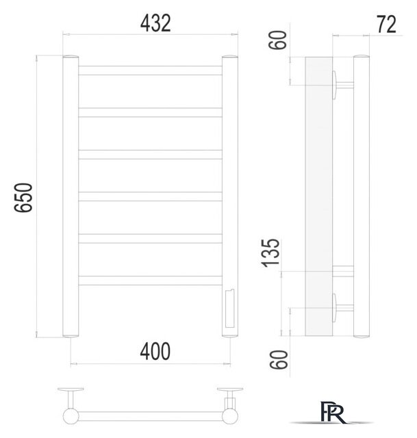 Полотенцесушитель TERMINUS Аврора П6 400x650 нп электро (хром) - Изображение №3 — Интернет-магазин ПроЗаказ