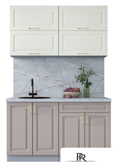 Готовая кухня Интерлиния Мила Шато 1.4Б (белый/луна/серый каспий) - Изображение №1 — Интернет-магазин ПроЗаказ