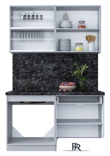 Готовая кухня Интерлиния Мила Шато 1.4Б (белый/луна/серый каспий) - Изображение №4 — Интернет-магазин ПроЗаказ