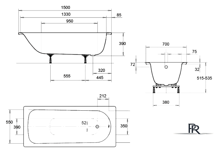 Ванна Kaldewei Eurowa 150x70 (с ножками) - Изображение №3 — Интернет-магазин ПроЗаказ