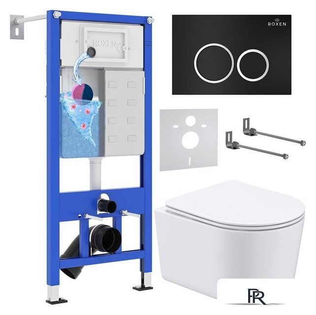 Унитаз подвесной Roxen Simple Compact в комплекте с инсталляцией StounFix Dual Fresh 6 в 1 911522 (кнопка: черный матовый) - Изображение №1 — Интернет-магазин ПроЗаказ